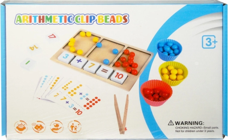 Gioco educativo in legno Arithmetic Clip Beads – perline da contare con pinzette