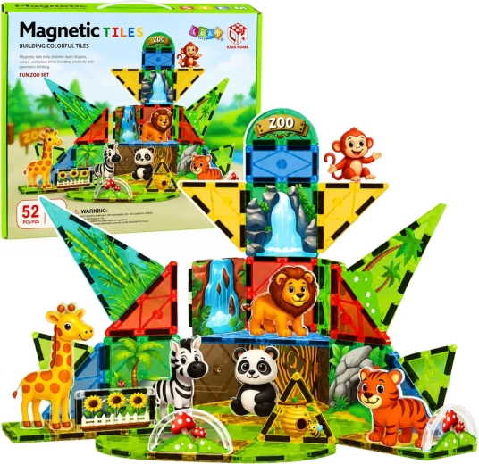 Blocchi da costruzione magnetici Zoo – animali selvatici 52 pezzi