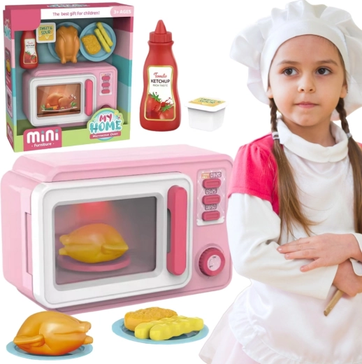 Forno a microonde giocattolo rosa per bambini con accessori