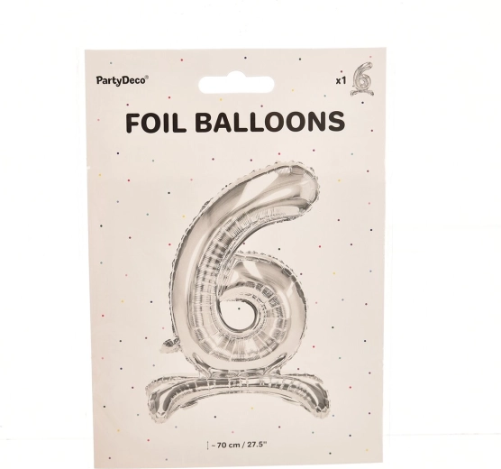 Palloncino in foil autoportante numero 6 argento 70 cm