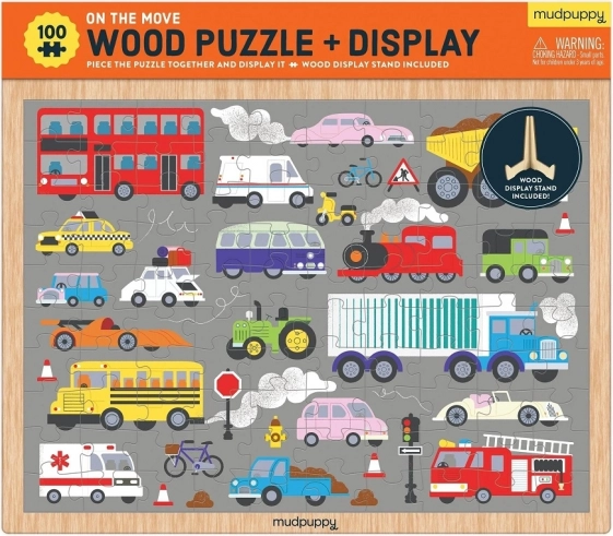 mudpuppy puzzle in legno mezzi di trasporto con supporto 100 pezzi