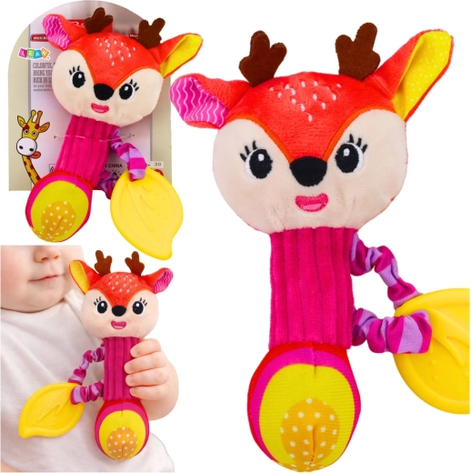 Sonaglio di peluche cerbiatto con mordicchiatore e squeaker per neonati