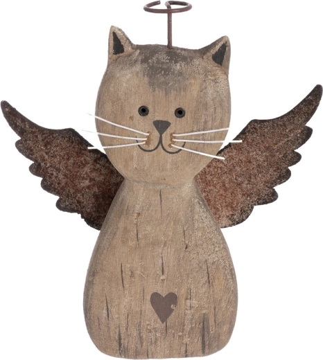 Gatto decorativo angelo in paulownia e metallo, beige