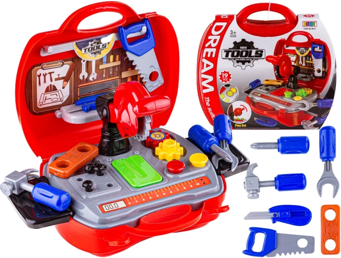 Banco da lavoro per bambini in valigetta con sega e attrezzi