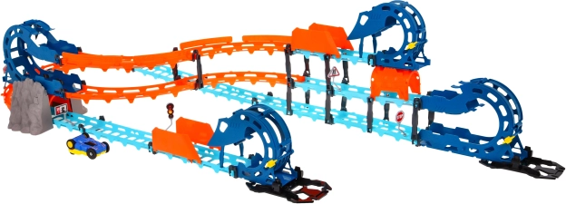 Pista da corsa interattiva con tunnel e macchinina reversibile, luci e suoni, 80 pezzi