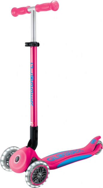 Monopattino per bambini con 3 ruote Globber Primo Foldable Plus Lights Fucsia Rosa