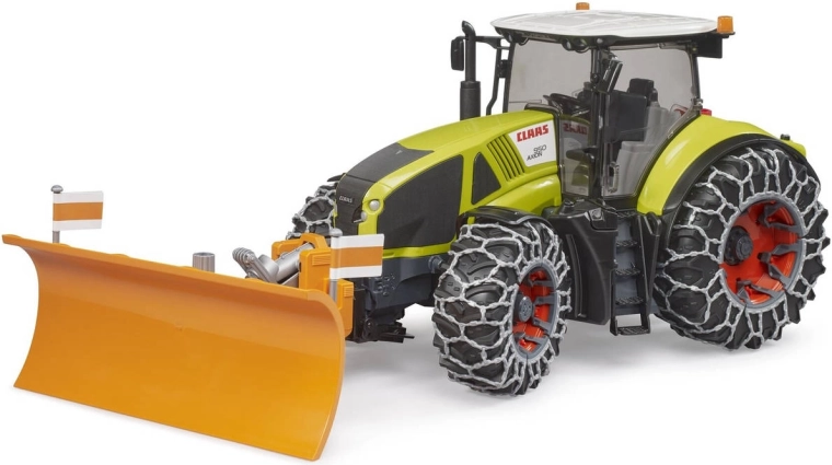 Trattore Claas Axion 950 con catene da neve e lama spartineve Bruder