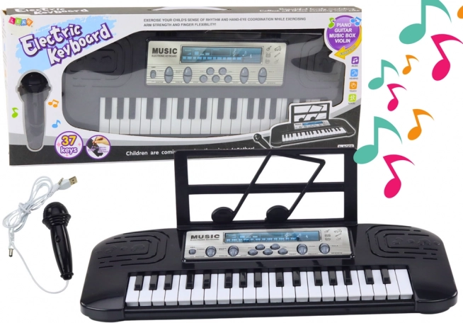 Pianino elettrico per bambini con supporto e microfono – nero