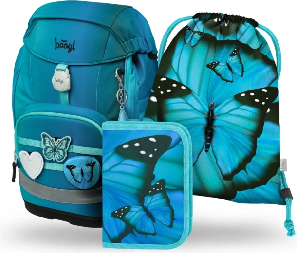 Baagl set scolastico 3 pz Airy Plus Butterfly – zaino, astuccio e sacca