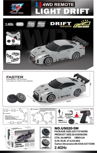 Auto da drift R/C 1:20 con luci grigio - 1 pezzo