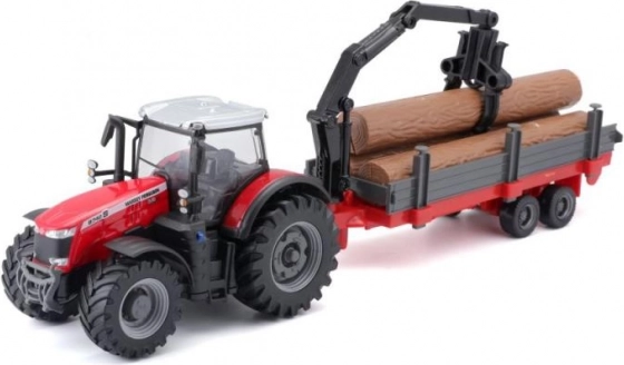 Bburago 10 cm Trattore Agricolo a retrocarica con rimorchio Massey Ferguson 8740S