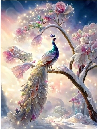 Mosaico a diamante - Pavone sul ramo