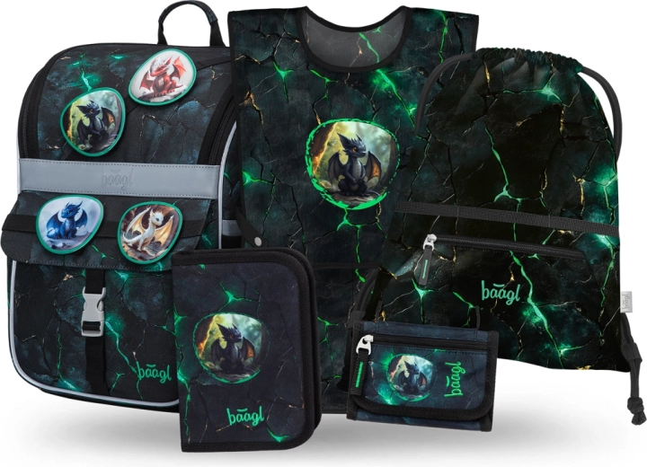 Set scolastico Baagl Zippy Draghi – cartella, astuccio, sacca, grembiule e portafoglio