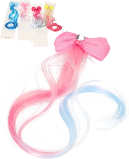 Extension per capelli per bambina con ciocca colorata ondulata e fiocco 29 cm - 1 pezzo