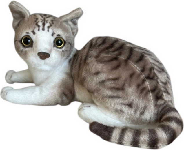 Gatto peluche sdraiato bianco-grigio 30 cm DUBI