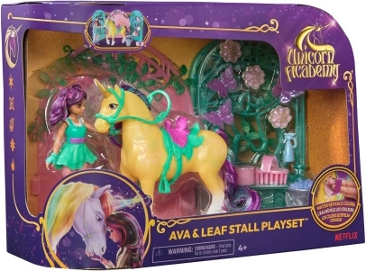 Set di figure Unicorn Academy Ava e l'unicorno Leaf con cancello e accessori