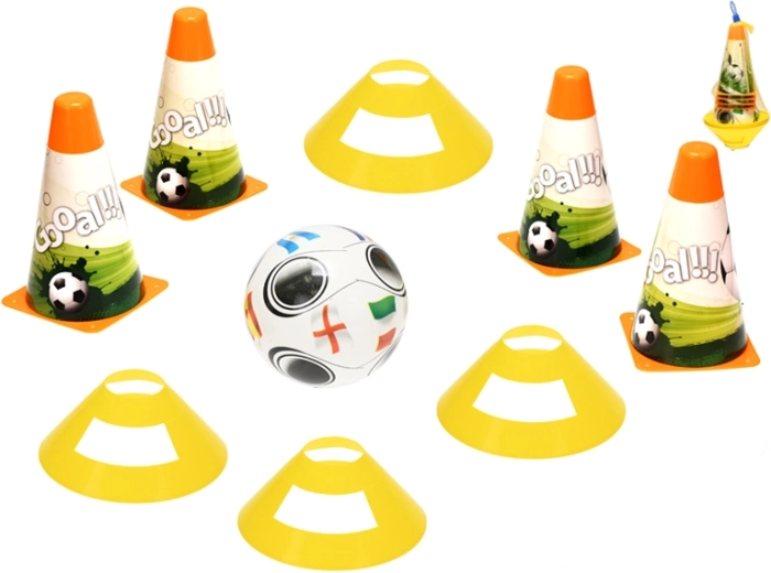 Set da allenamento calcio per bambini con coni, piattelli e pallone 12 cm
