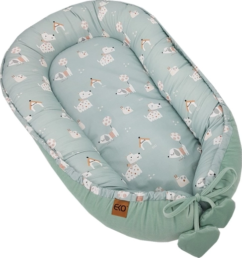 Cocoon (nido) in velluto EKO per neonato Dogs mint 90 × 60 cm