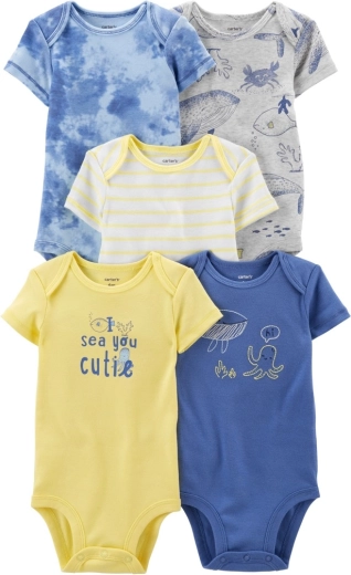 Body neonato CARTER'S a manica corta Blue Ocean per bambino, 5 pz – Taglia 3 m