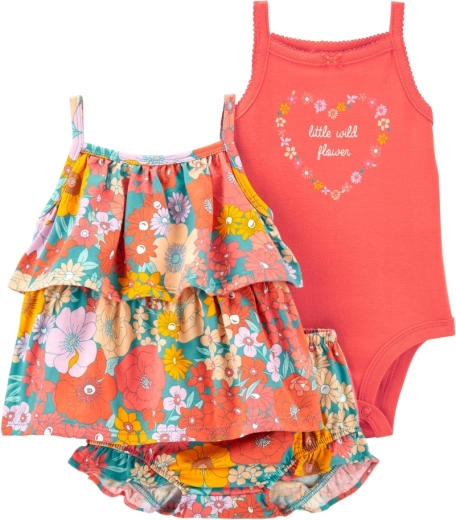 Carter's set per bambina: canottiera, body e shorts Orange Flowers (6 mesi)
