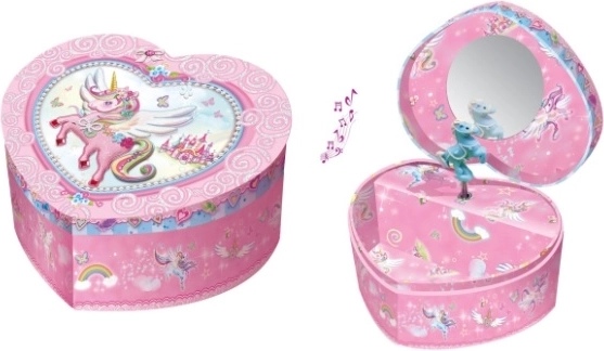 Portagioie musicale a forma di cuore con unicorno