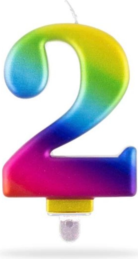 Candela numero 2 infilzabile arcobaleno 7,5 cm