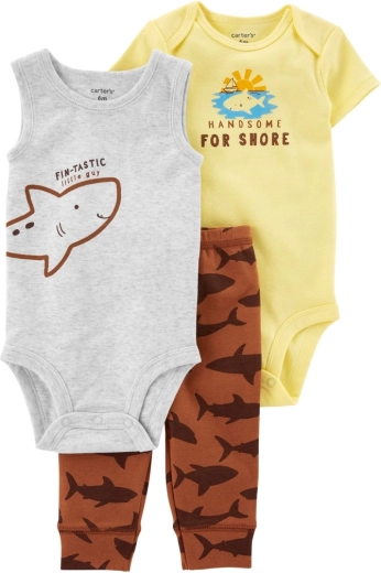 Set Carter's da 3 pezzi per bimbi Brown Shark – pantaloni della tuta e 2× body – 24m