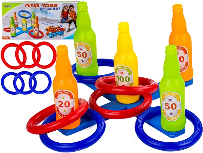 Gioco di lancio degli anelli (ringo) con birilli colorati