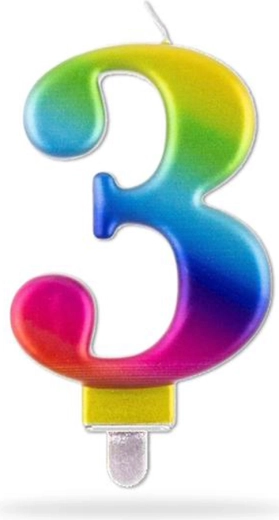 Candela di compleanno numero 3, arcobaleno, 7,5 cm