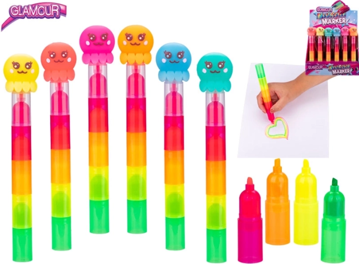 Evidenziatore Glamour a forma di polpo, cinque colori