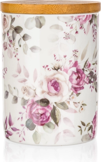 Barattolo in ceramica con coperchio in bambù Rose 10 × 13 cm