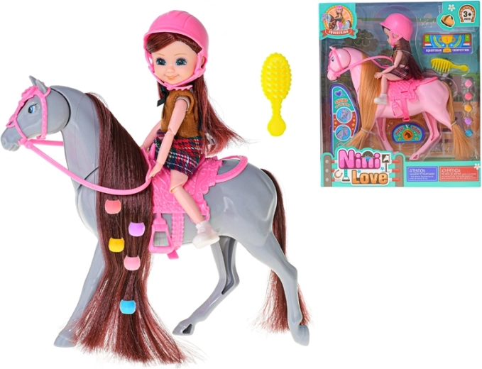 Bambola cavallerizza con cavallo e accessori