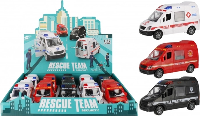 Veicoli di soccorso – camion dei pompieri, polizia e ambulanza, 12 cm