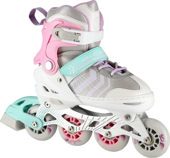 Pattini regolabili per bambini 4 in 1 NILS Extreme NH18192 bianco-rosa – S (29-33)