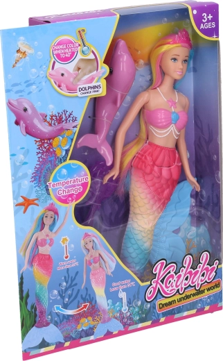 Bambola sirena che cambia colore con delfino 35 cm