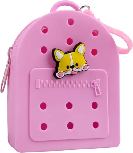 Portamonete in silicone rosa Gifty con spilla decorativa