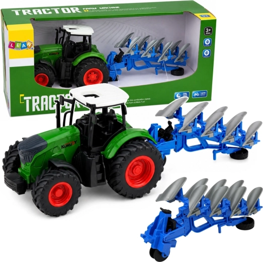 Trattore agricolo con aratro a più vomeri in scala 1:24 con ruote in gomma