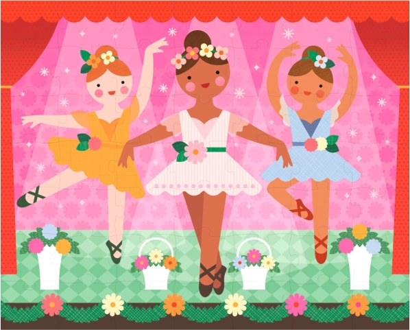 Puzzle ballerine 2-in-1 a doppia faccia PETIT COLLAGE, 49 pezzi