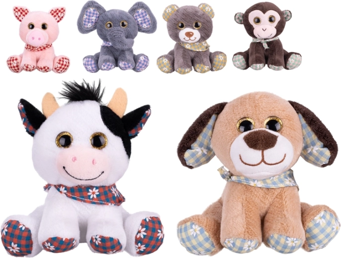 Animaletto di peluche seduto 14 cm con foulard colorato