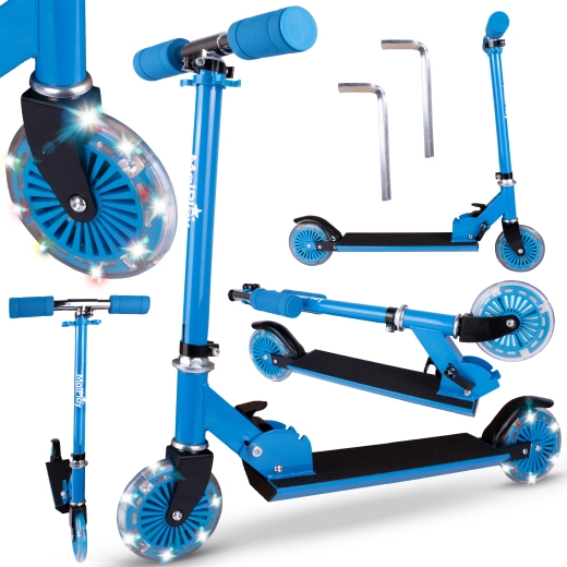 Monopattino a due ruote con ruote luminose blu