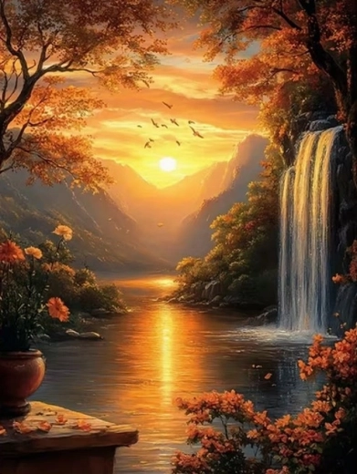 Norimpex pittura con diamanti cascata al tramonto 30 × 40 cm