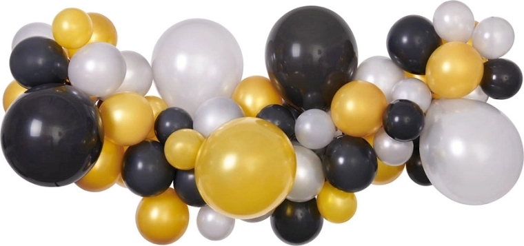 Set per ghirlanda di palloncini argento-oro-nero