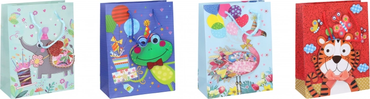 Busta regalo S per bambini 23 × 18 × 8 cm con animaletti