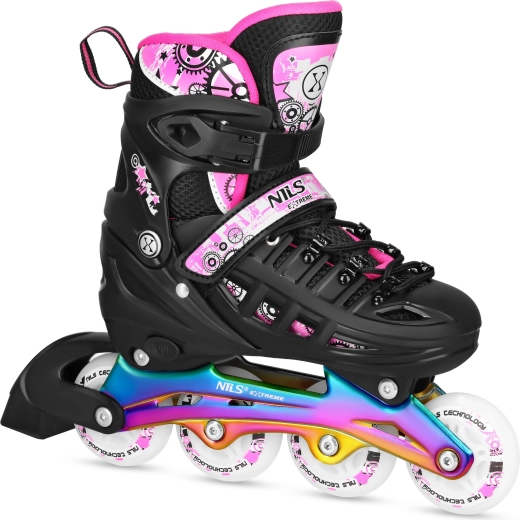 Pattini per bambini 4 in 1 NILS Extreme arcobaleno/rosa – S (31-34)