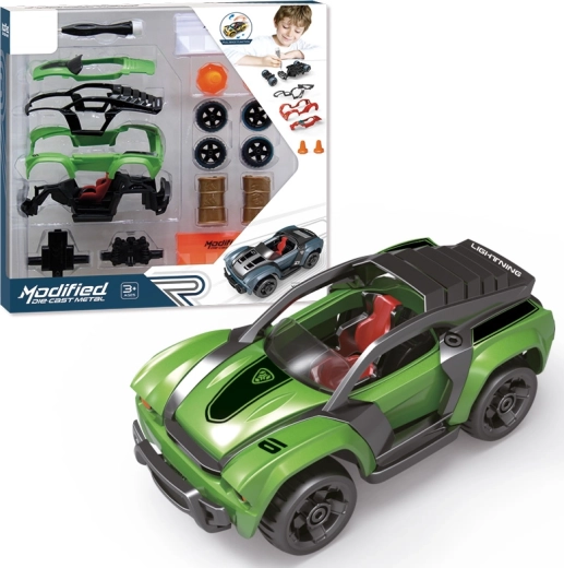 Kit auto 1:32 con meccanismo a retrocarica, 17 pezzi – verde