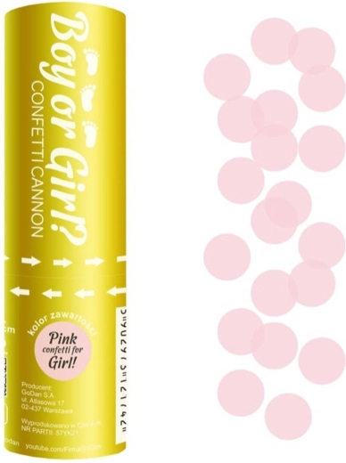 Cannone spara-coriandoli Godan con dischetti rosa per la rivelazione del sesso del bebè - 1 pezzo