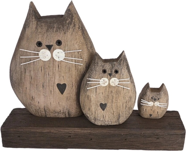 Decorazione Gatto in legno di paulownia, 3 pz, beige 20 × 5 × 15 cm