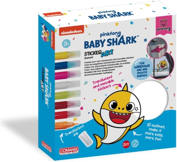 Baby Shark set creativo per adesivi per finestre e disegni da colorare con colori
