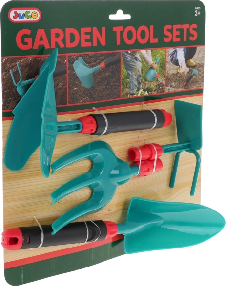 set per piccoli giardinieri 4 pezzi – forchetta, paletta, spargitore e zappetta, 3+