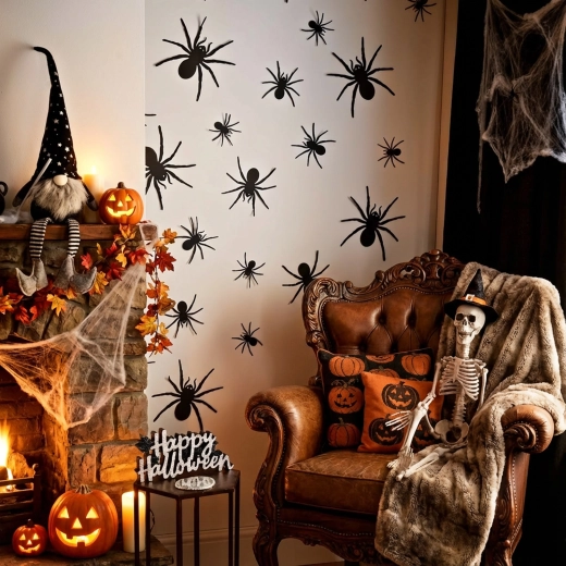 Decorazione adesiva per Halloween con ragni neri - 30 pezzi